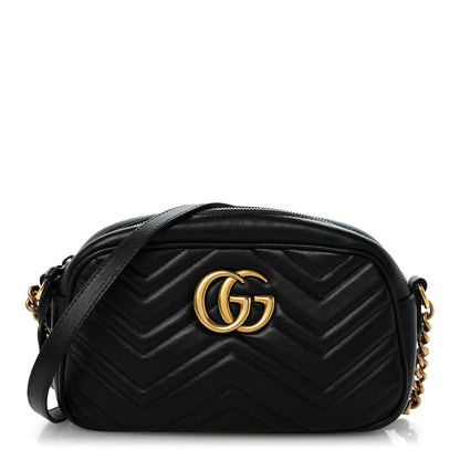 Gucci Calfskin Matelasse Small GG Marmont Chain Shoulder Bag Black 1 of 13