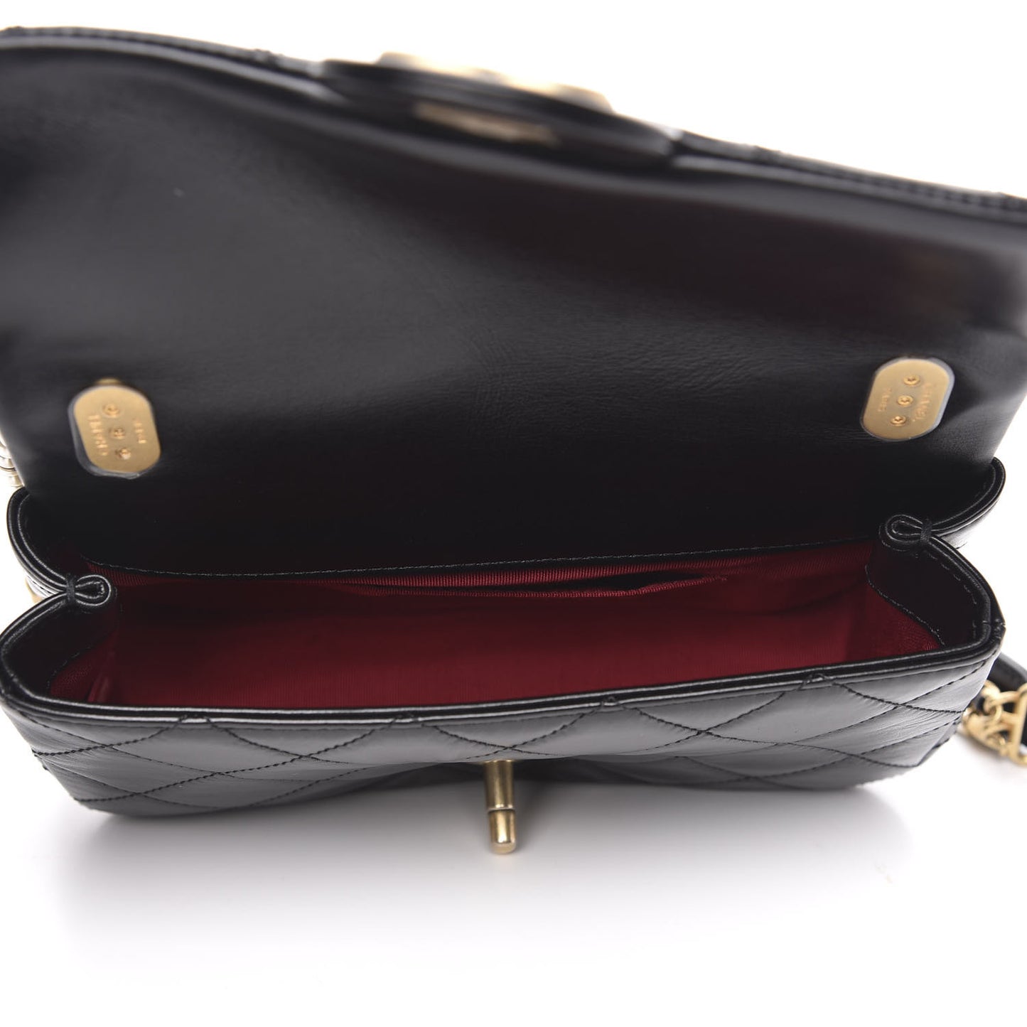 Calfskin Quilted Small Crystal Pearls Flap Bag Black