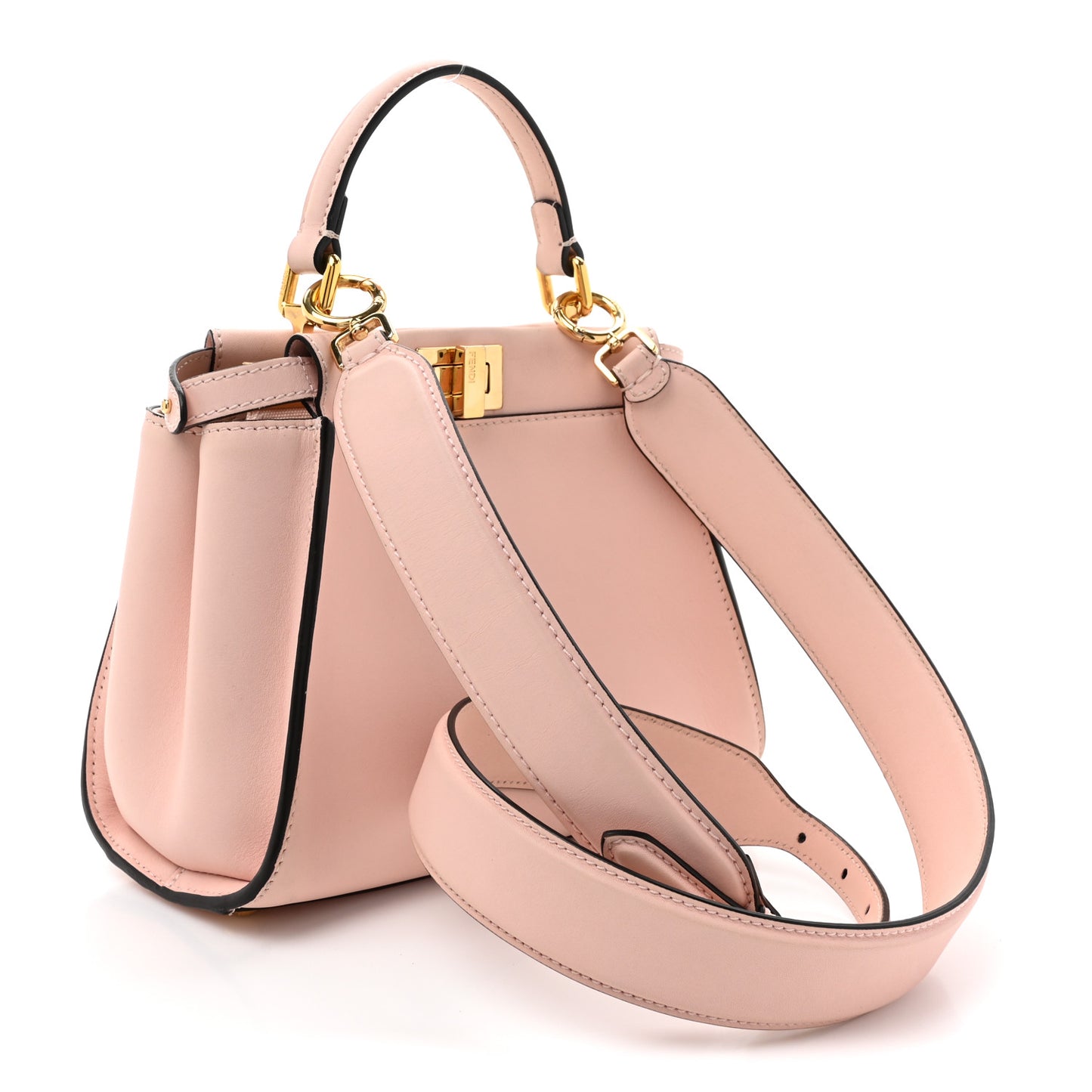 Vitello Seta Canvas FF Embroidered Mini Peekaboo Iconic Satchel Rosa Confetto