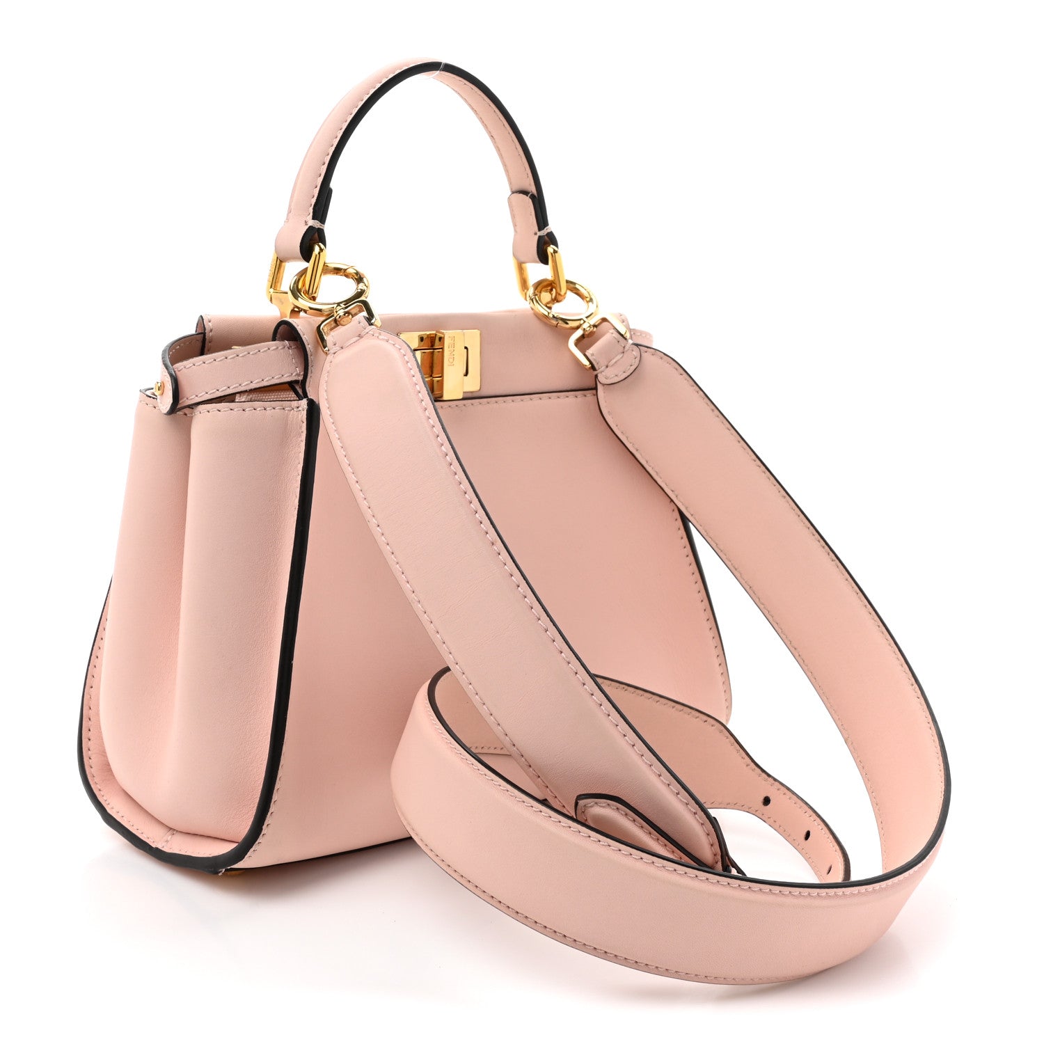 Fendi Vitello Seta Canvas FF Embroidered Mini Peekaboo Iconic Satchel Rosa Confetto 3 of 17