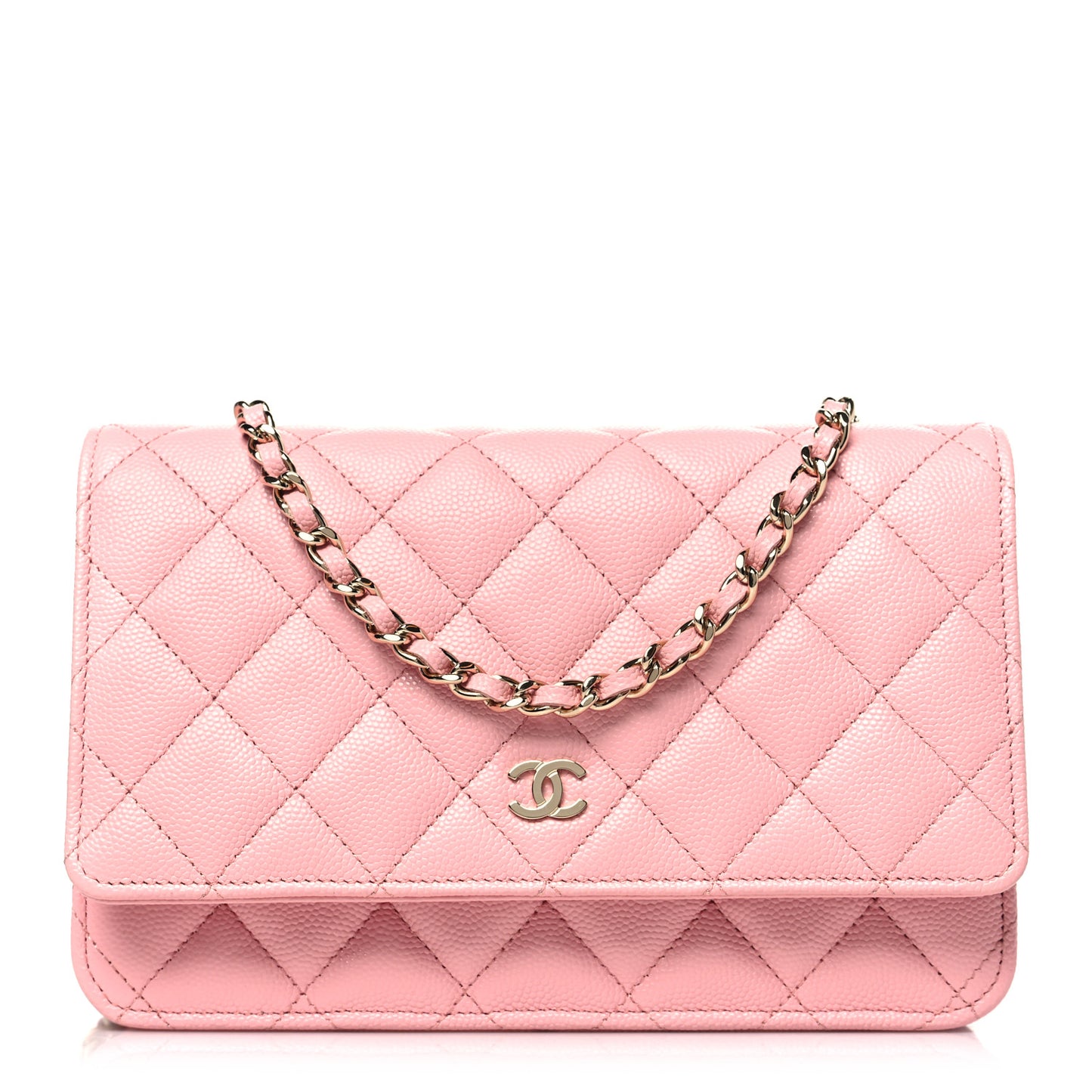 Caviar Quilted Wallet on Chain WOC Light Pink
