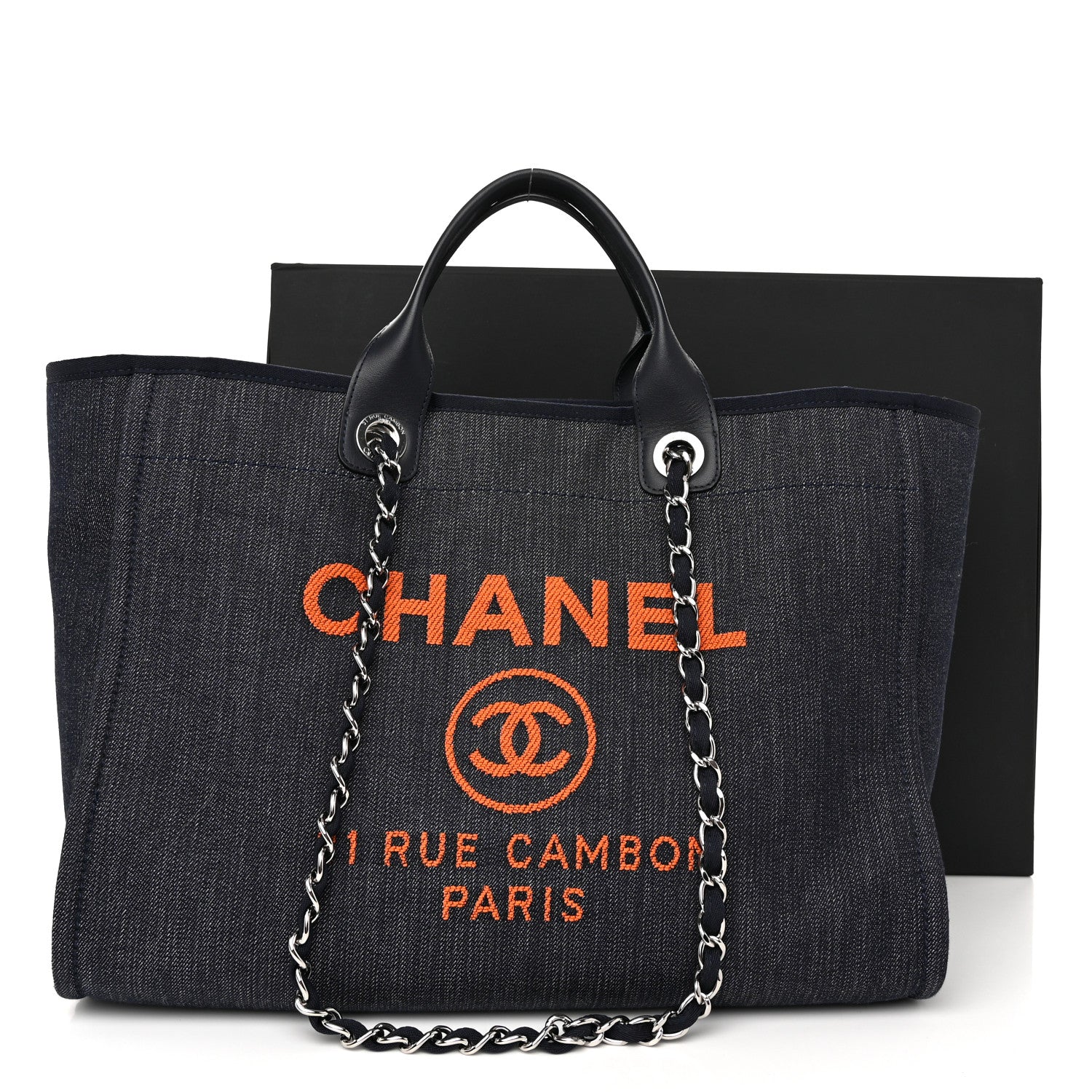 Chanel Denim Medium Deauville Tote Blue Orange 11 of 11