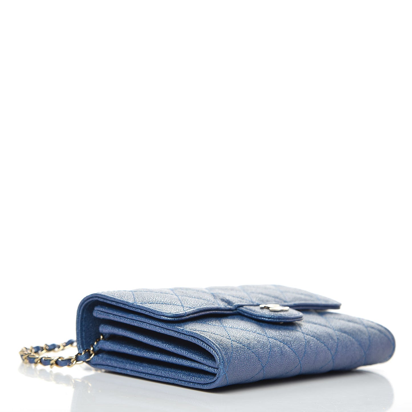 Iridescent Caviar Quilted Classic Clutch With Chain Dark Blue