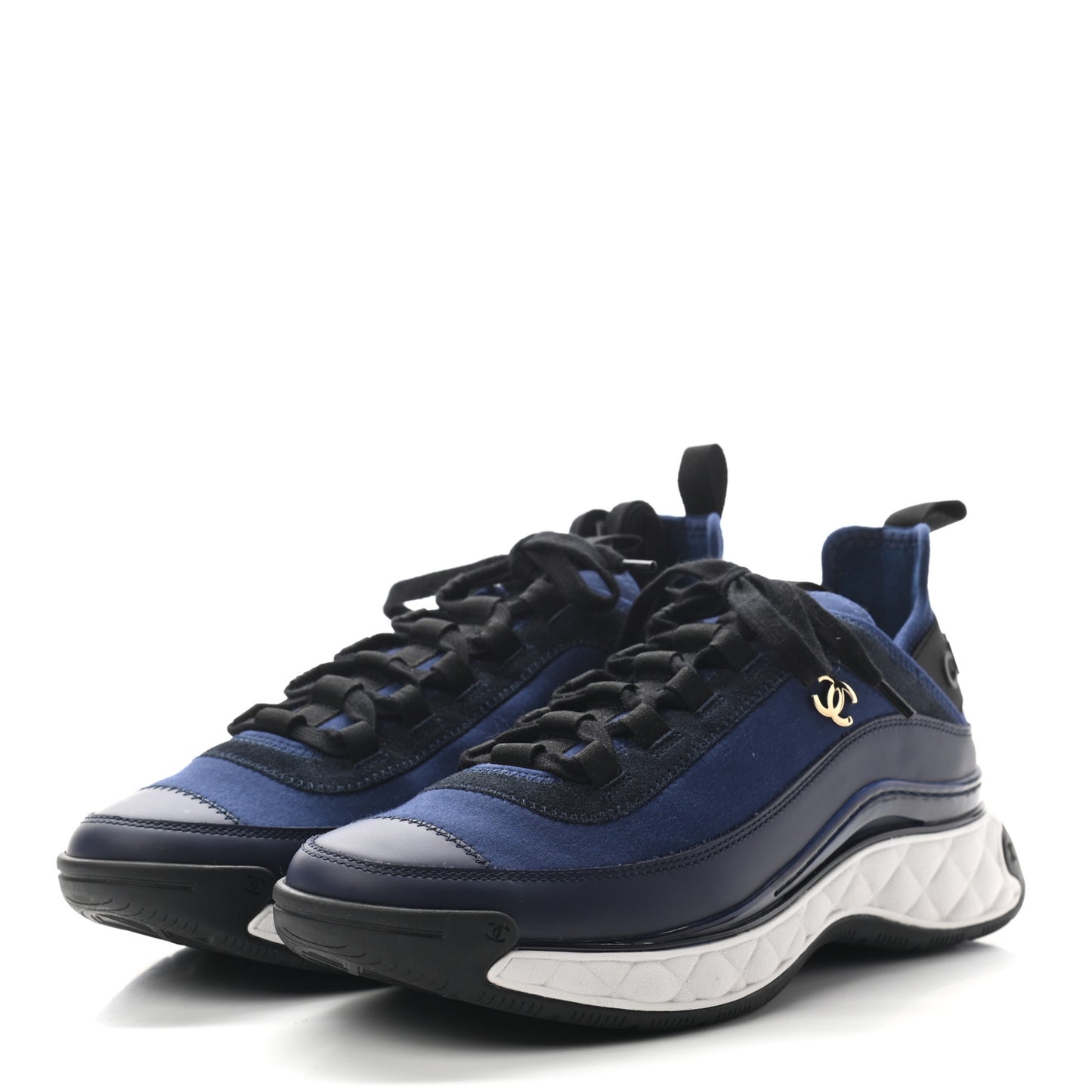 Suede Calfskin Mixed Fibers CC Sneakers 40 Navy