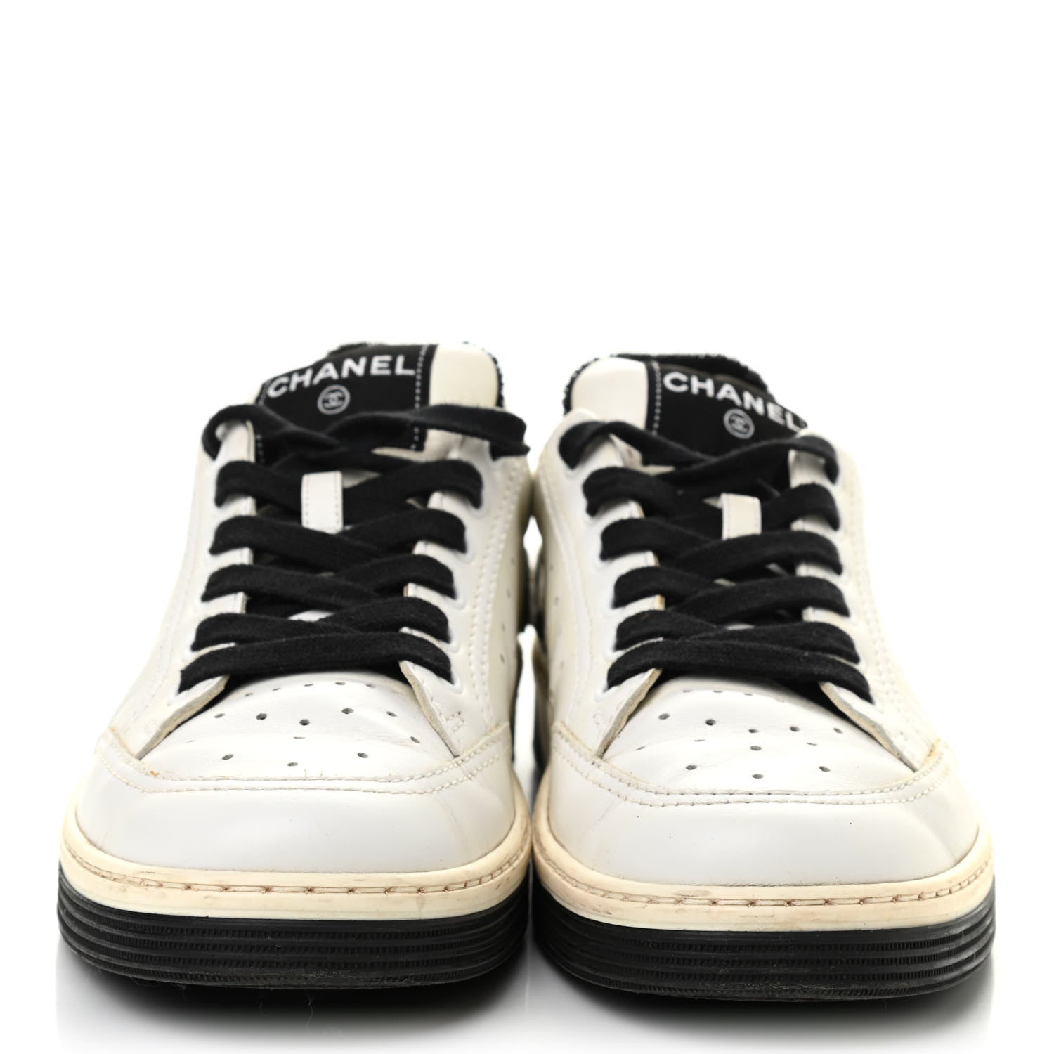 Chanel Calfskin Womens Logo Sneakers 39.5 White Black 2 of 8