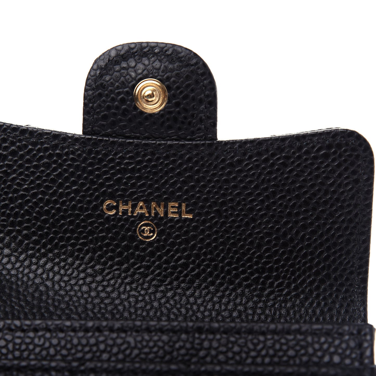 Caviar Quilted Flap Card Holder Wallet Black