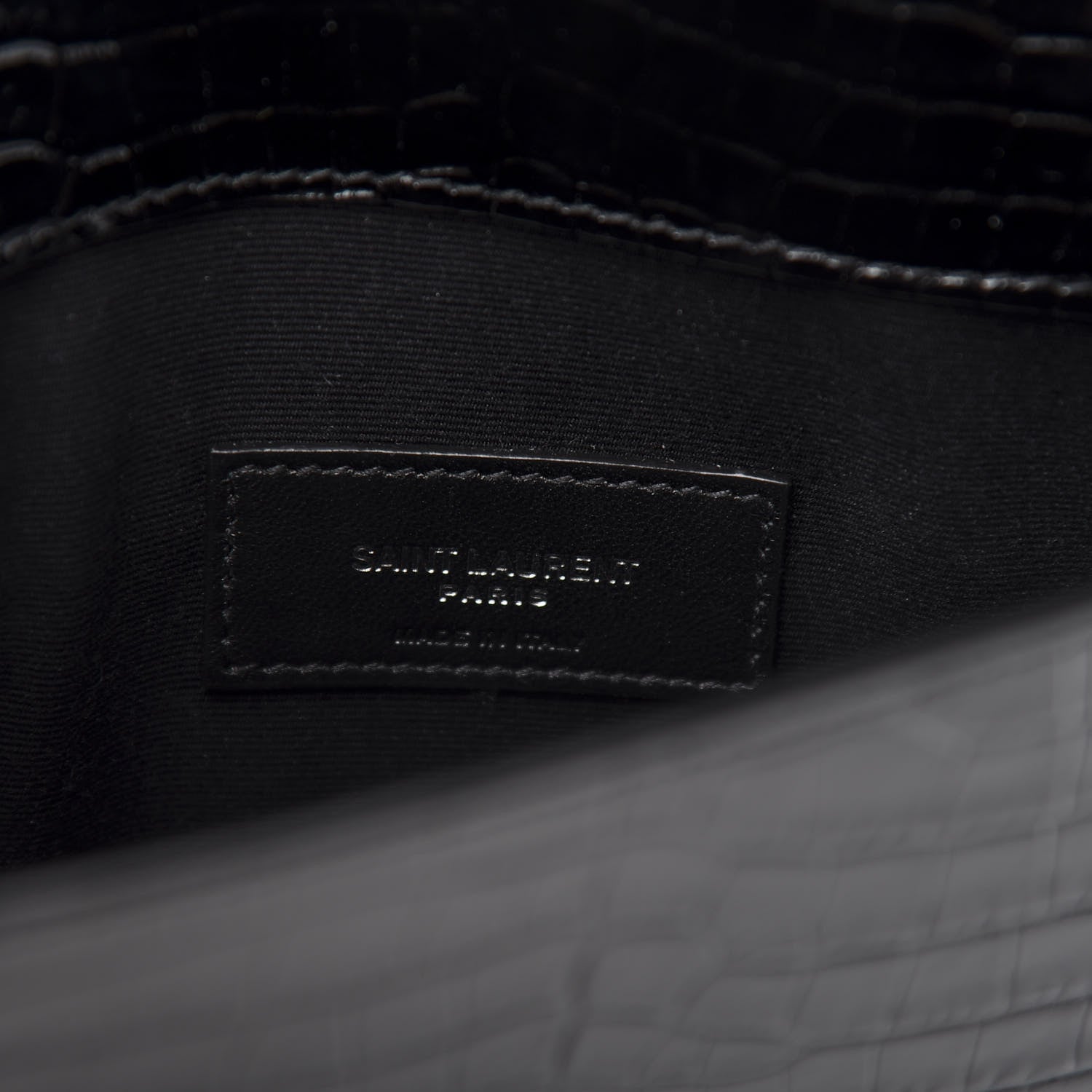 Saint Laurent Calfskin Crocodile Embossed Uptown Monogram Clutch Black 8 of 10
