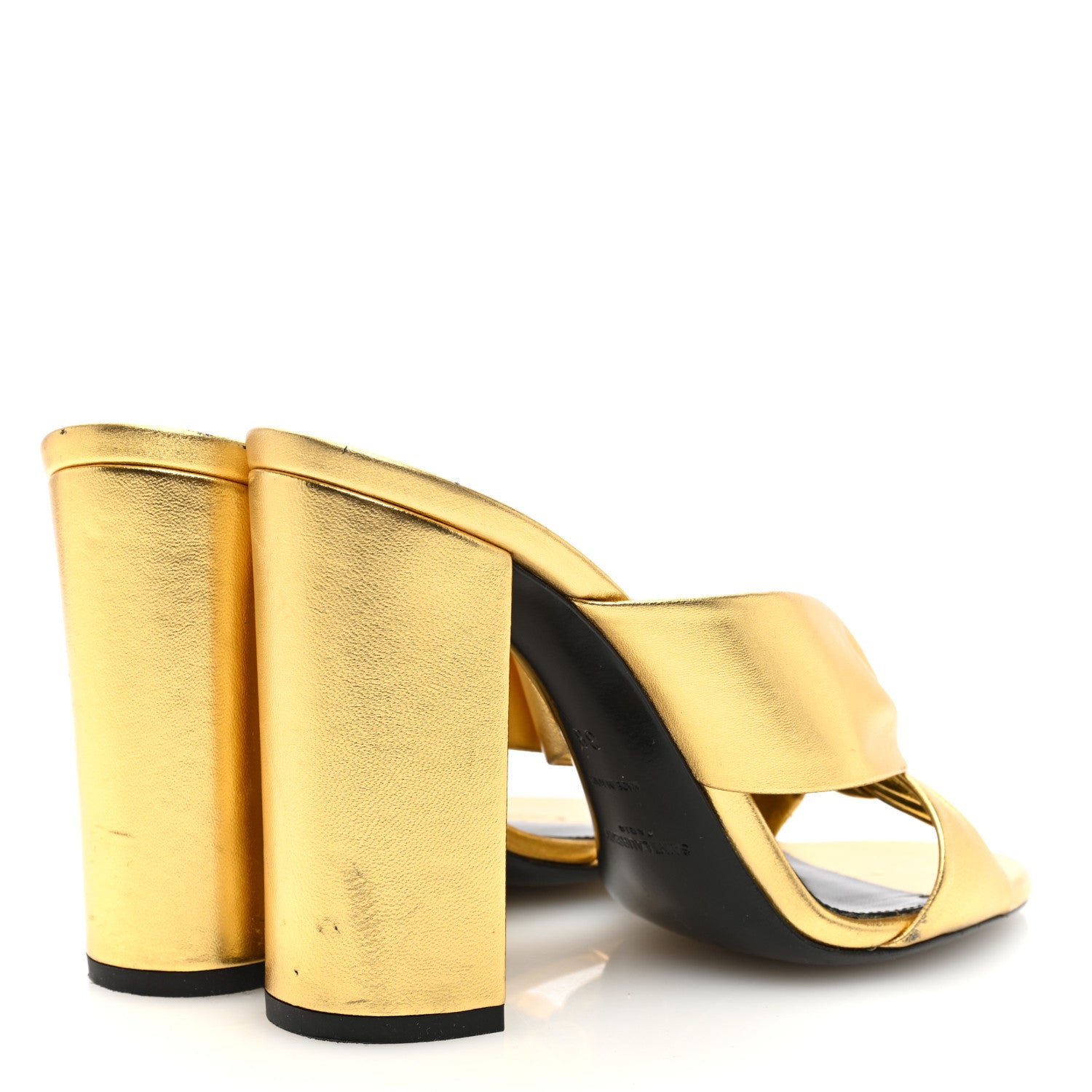 Saint Laurent Metallic Calfskin Bianca Knotted Mule Sandals 38 Gold 4 of 8