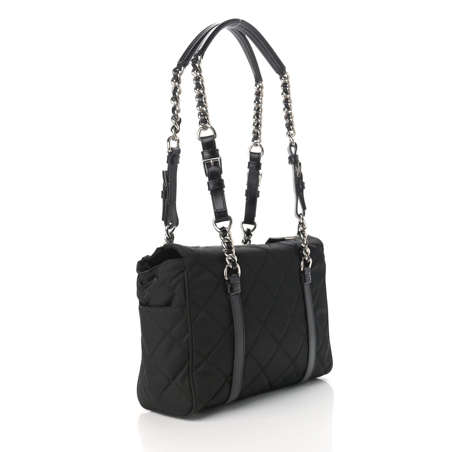 Nylon Tessuto Quilted Chain Shoulder Bag Black