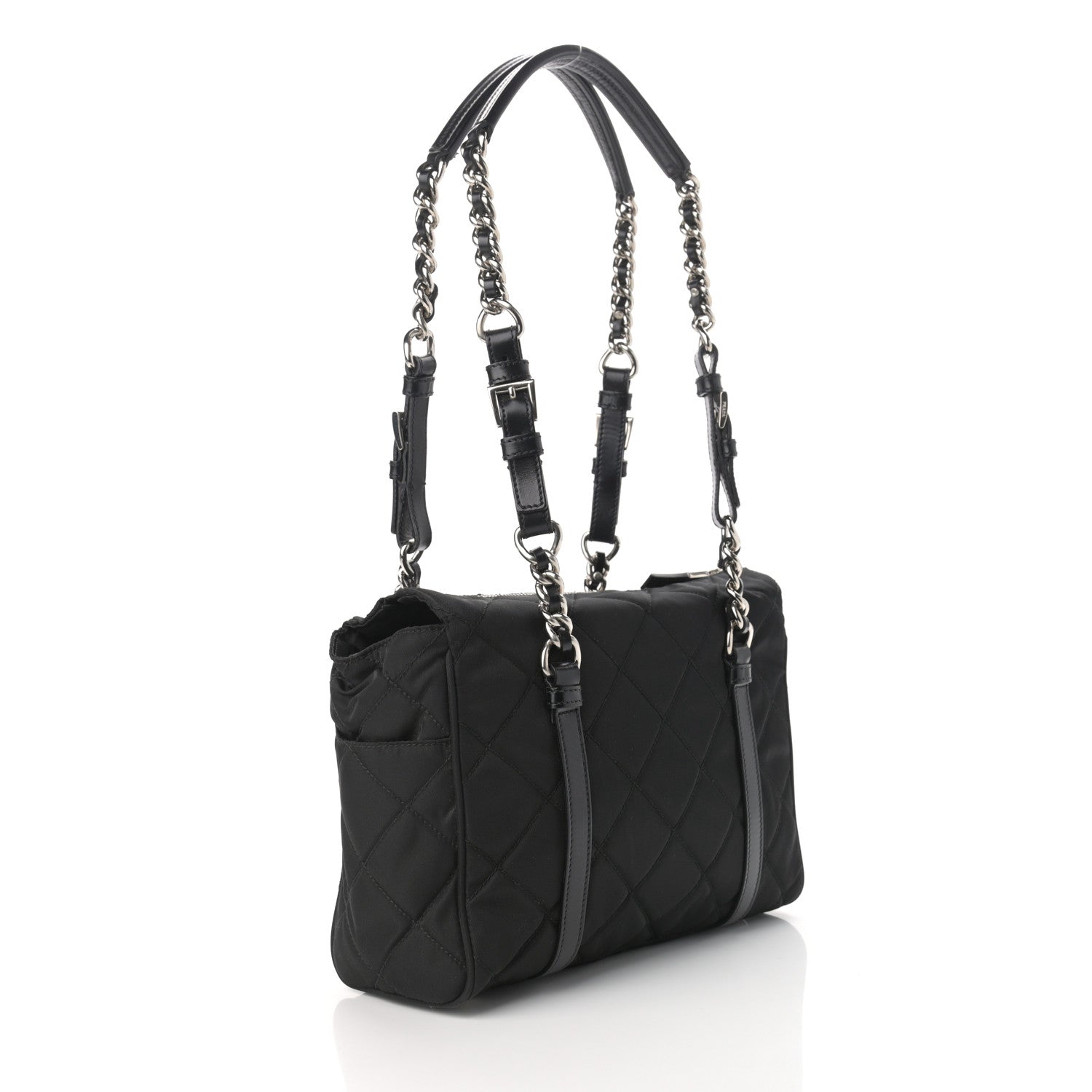 Prada Nylon Tessuto Quilted Chain Shoulder Bag Black 3 of 9