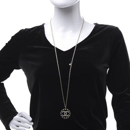 Chanel Pearl Bead CC Medallion Necklace Gold Pearly White Black 2 of 7