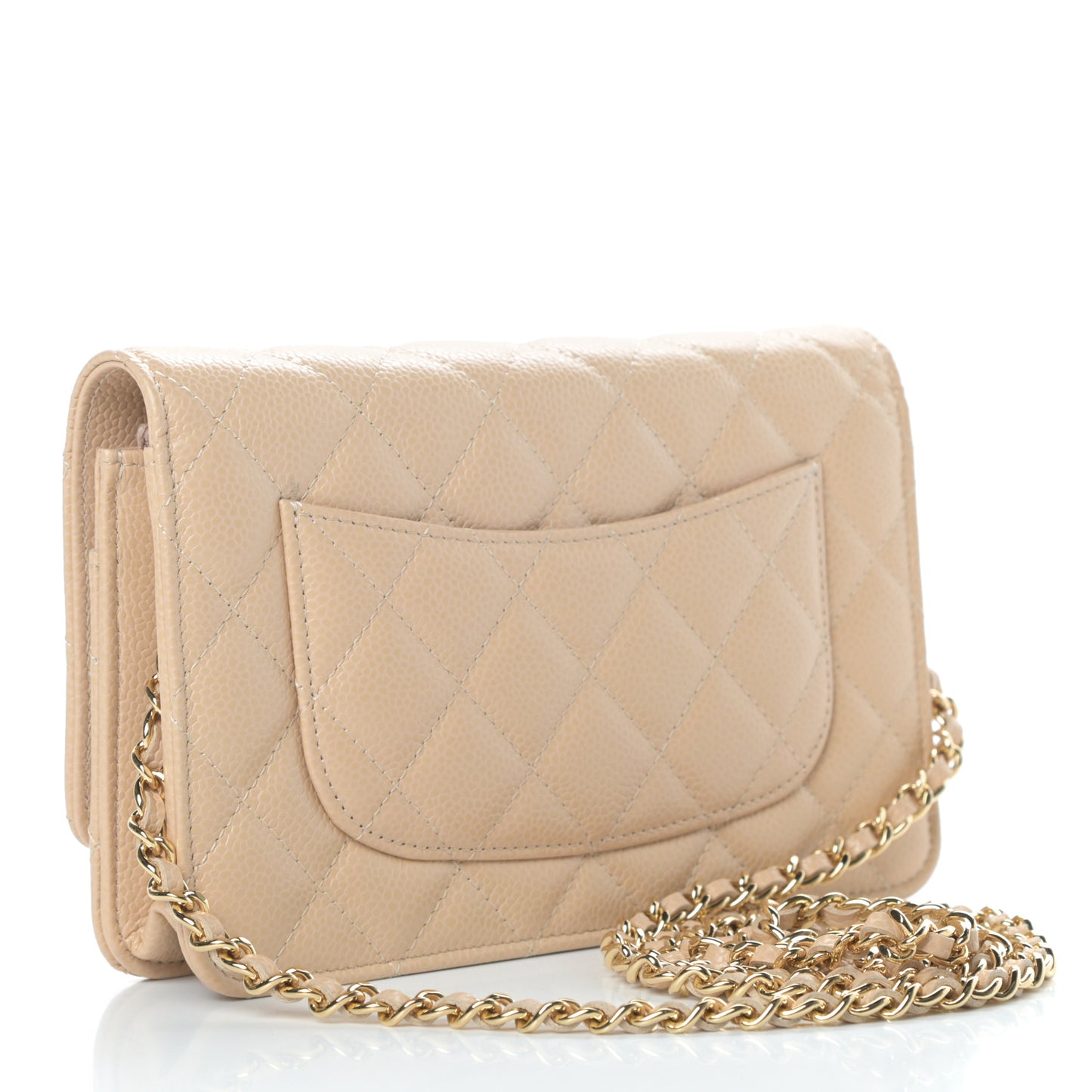 Caviar Quilted Wallet On Chain WOC Beige
