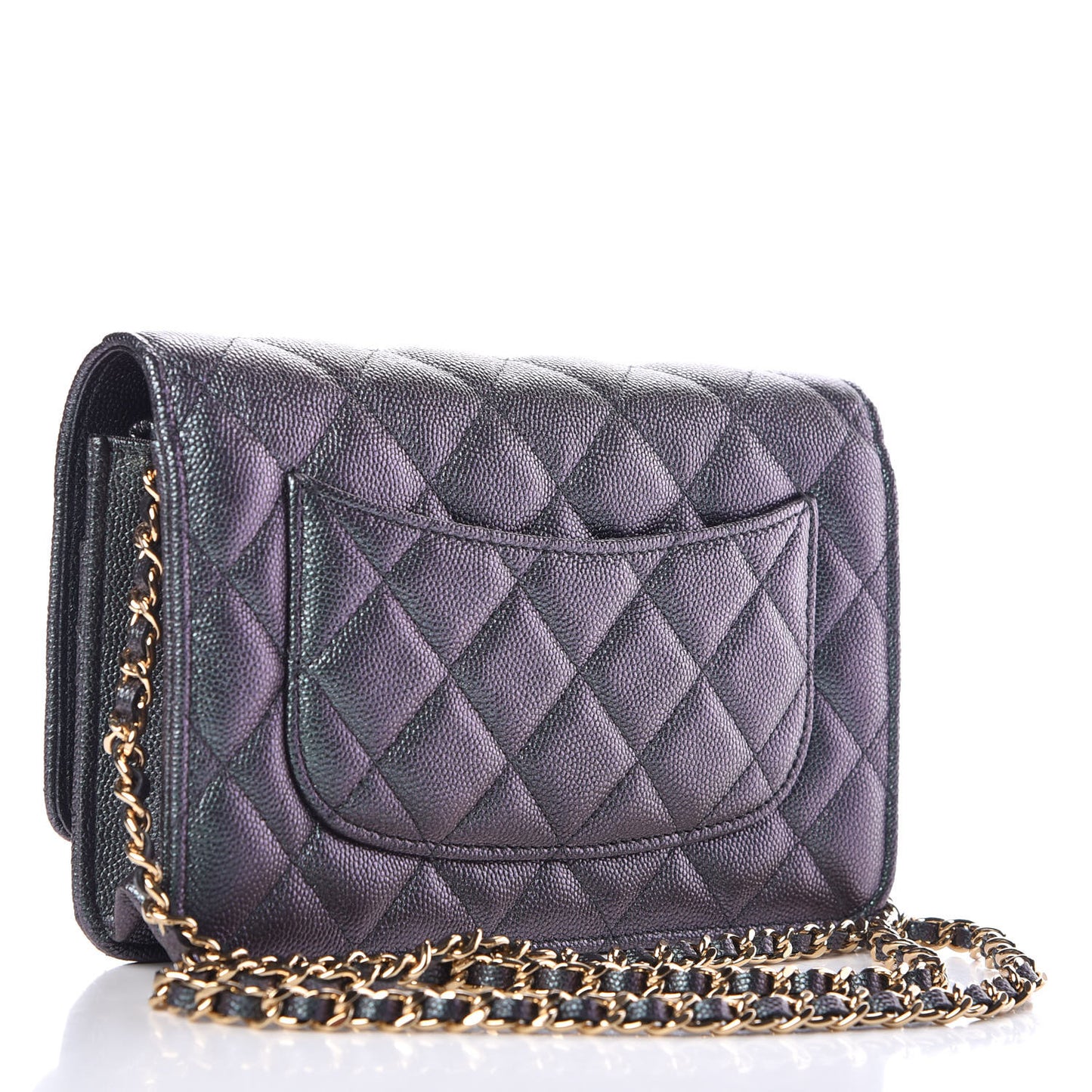 Iridescent Caviar Quilted Wallet On Chain WOC Black