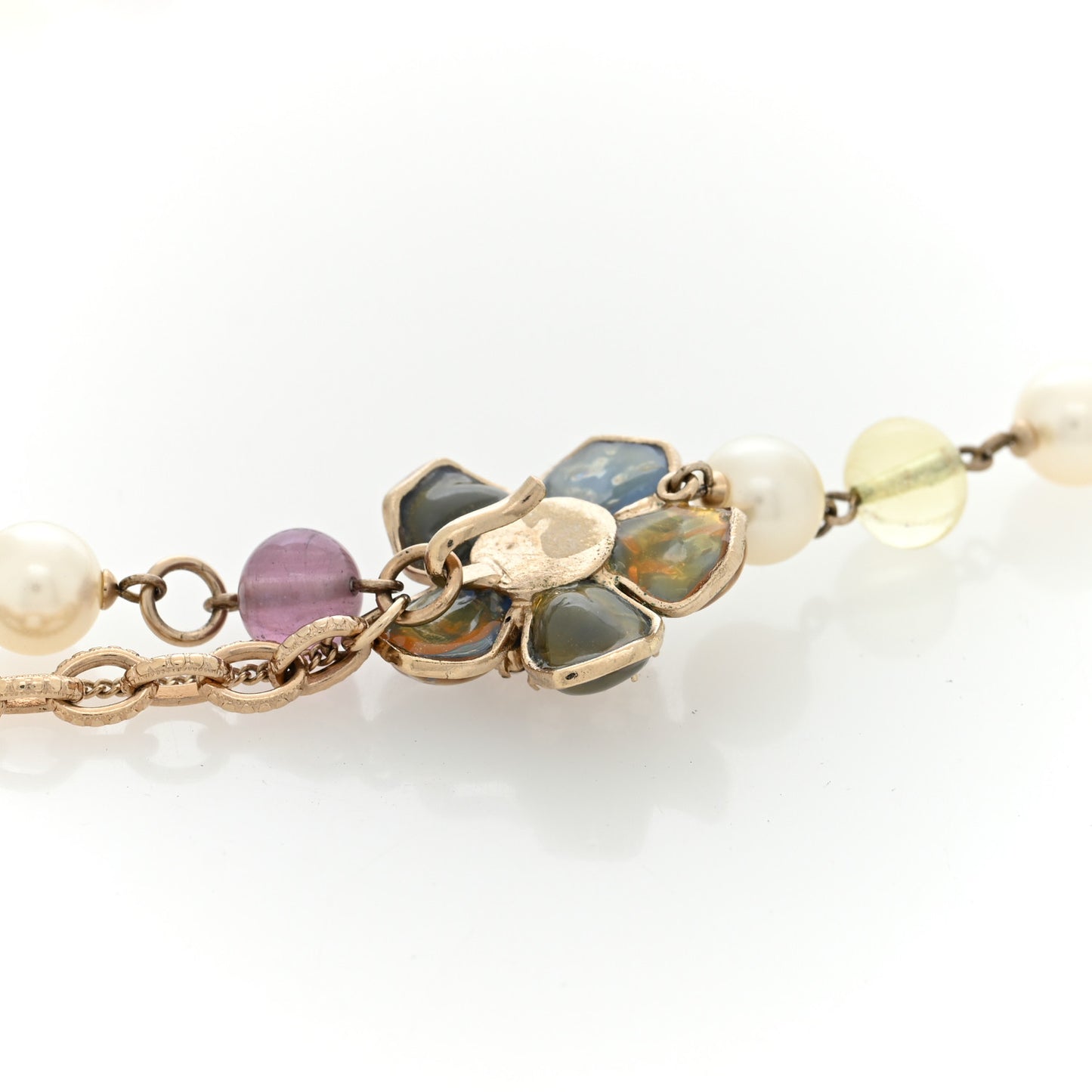 Pearl Enamel Crystal Flower Belt Gold Multicolor