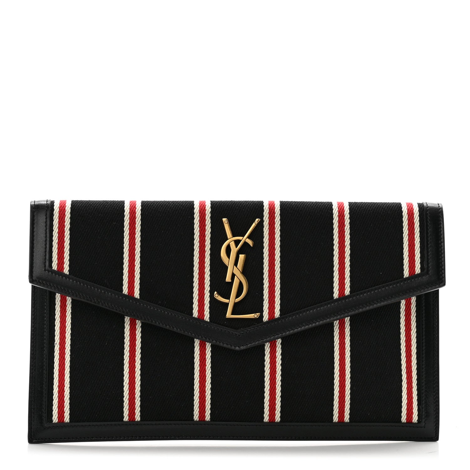 Saint Laurent Canvas Striped Uptown Pouch Red Black 1 of 9