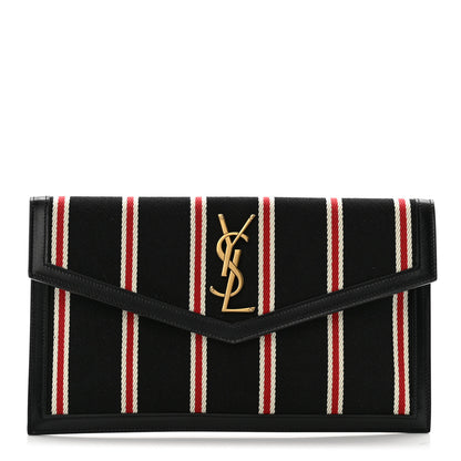 Saint Laurent Canvas Striped Uptown Pouch Red Black 1 of 9