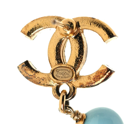 Chanel Crystal Bead CC Dangle Earrings Gold Blue Black 4 of 5