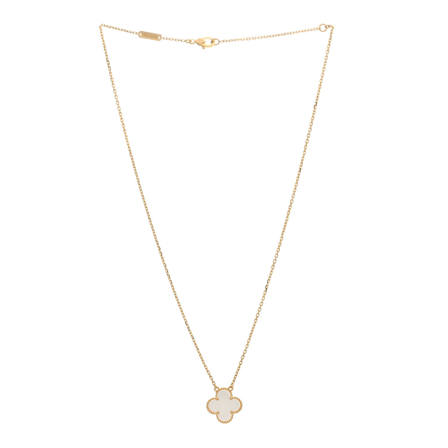 Van Cleef & Arpels 18K Yellow Gold Mother of Pearl Vintage Alhambra Pendant Necklace 2 of 3