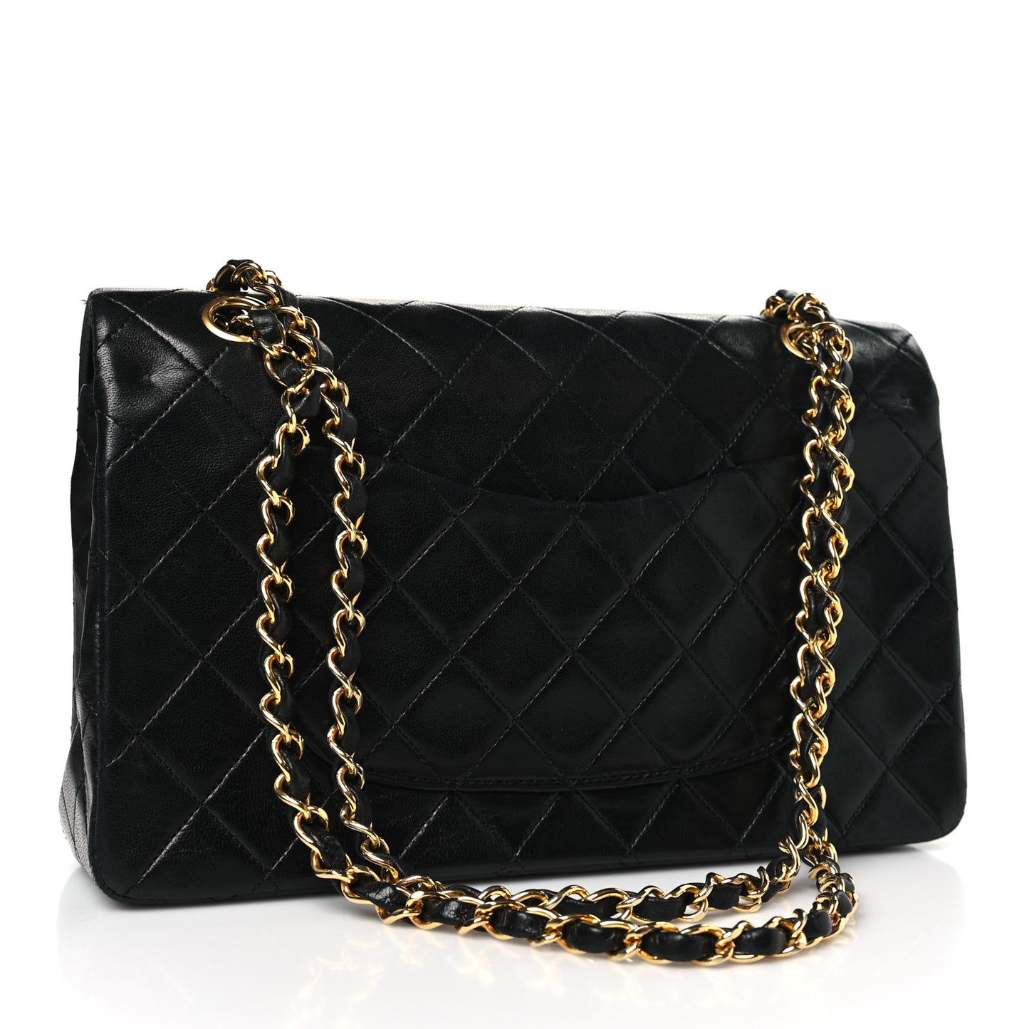 Lambskin Quilted Medium Double Flap Black