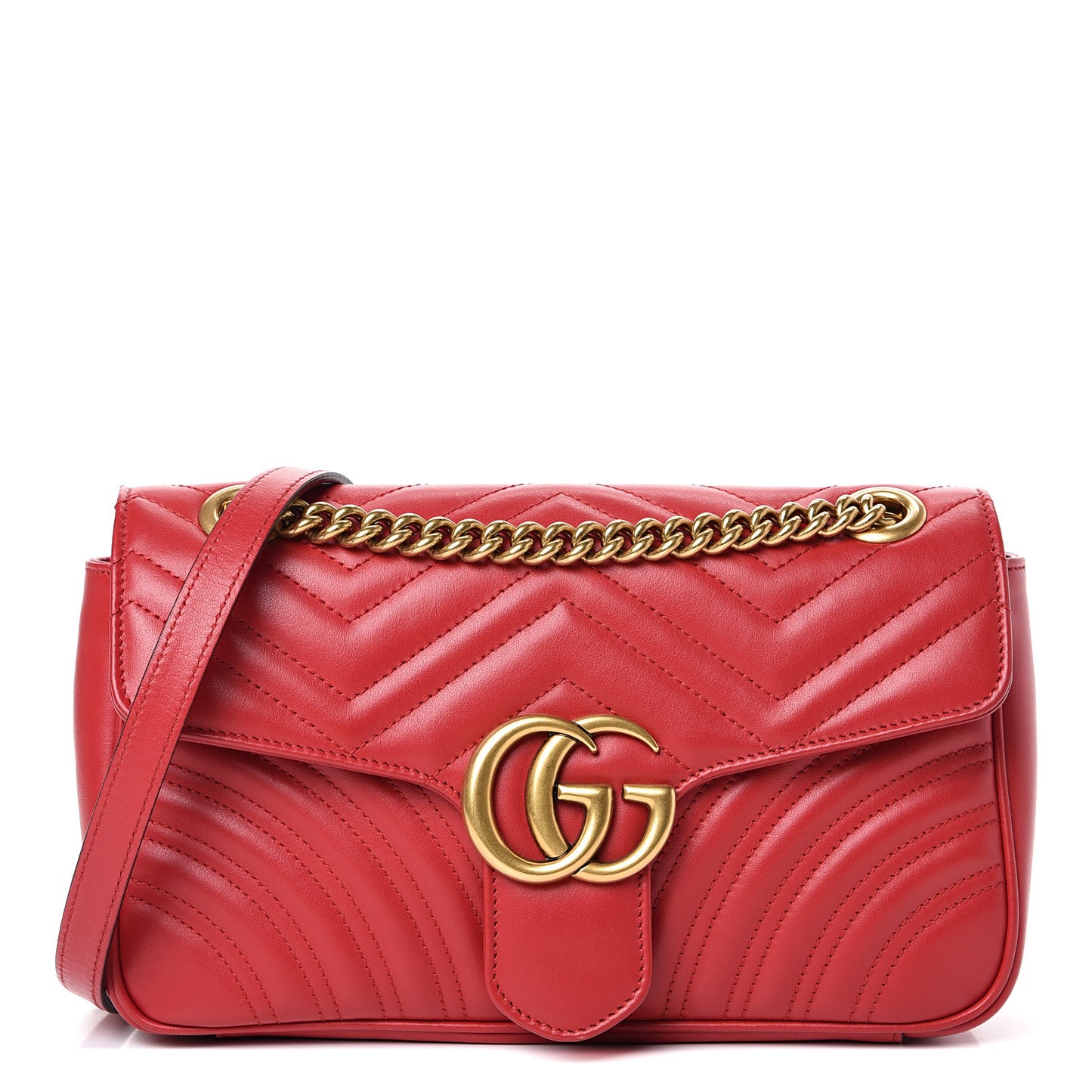 Calfskin Matelasse Small GG Marmont Shoulder Bag Hibiscus Red