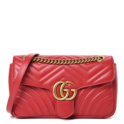 Gucci Calfskin Matelasse Small GG Marmont Shoulder Bag Hibiscus Red 1 of 13