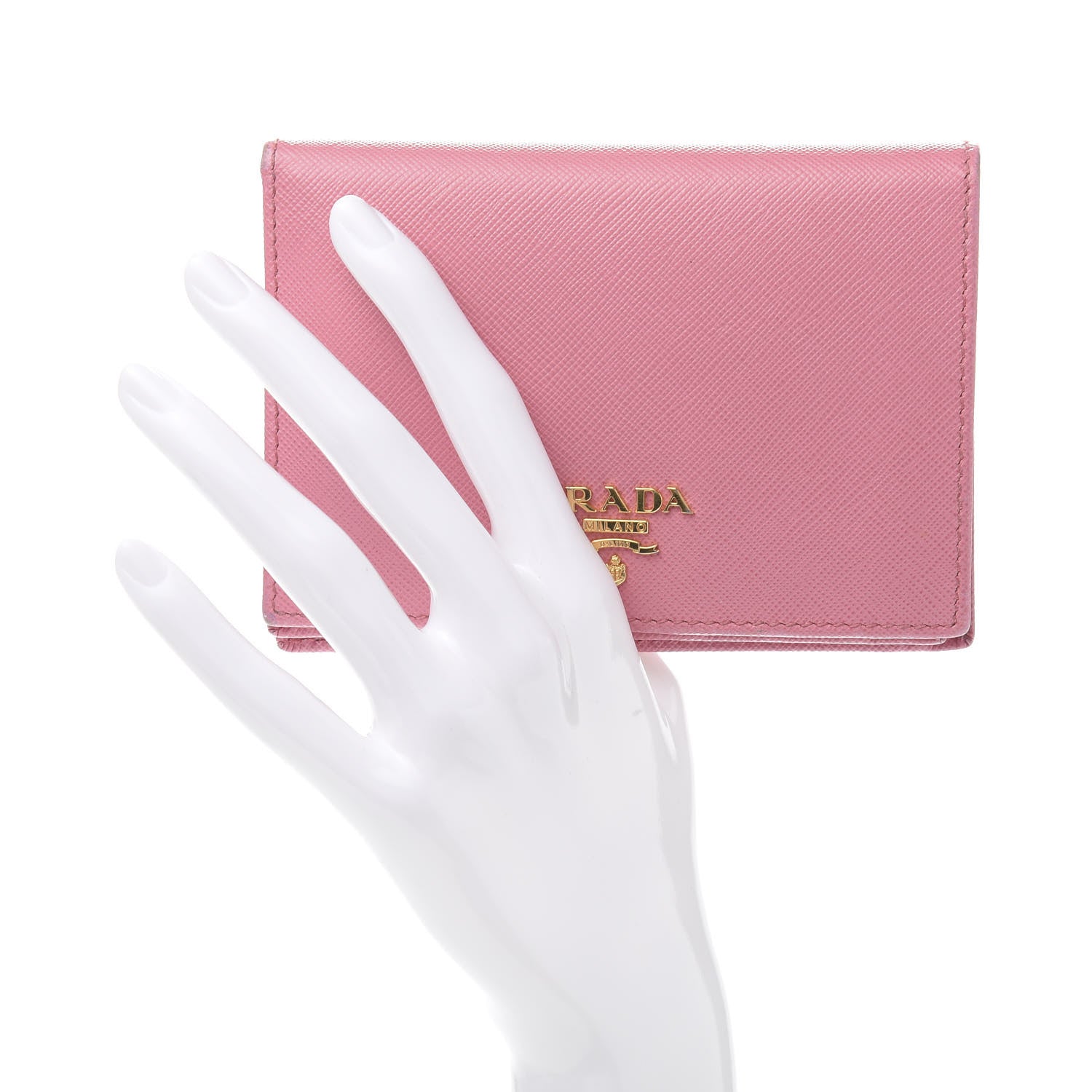 Prada Saffiano Metal Bi-Fold Wallet Begonia 2 of 10