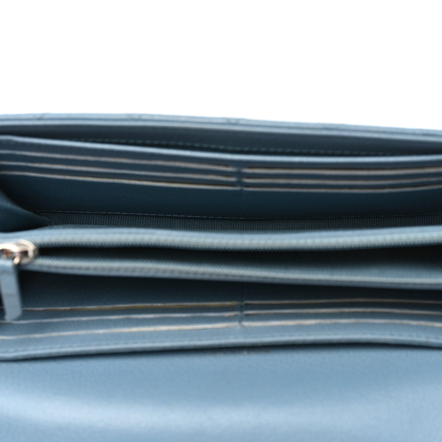 Grained Calfskin Quilted CC Box Flap Wallet Blue