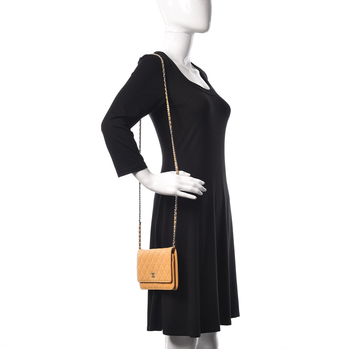 Lambskin Quilted Wallet on Chain WOC Yellow