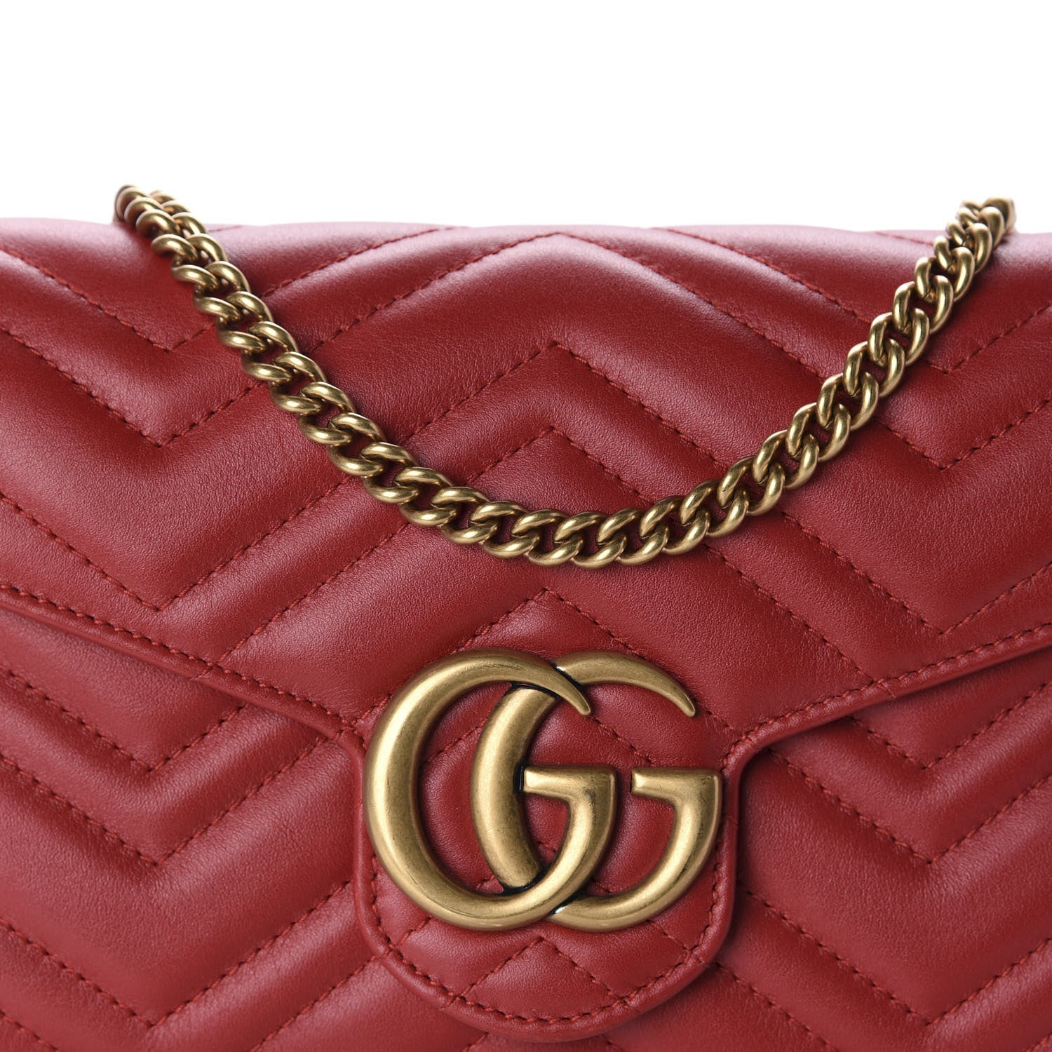 Gucci Calfskin Matelasse GG Marmont Chain Wallet Hibiscus Red 11 of 11