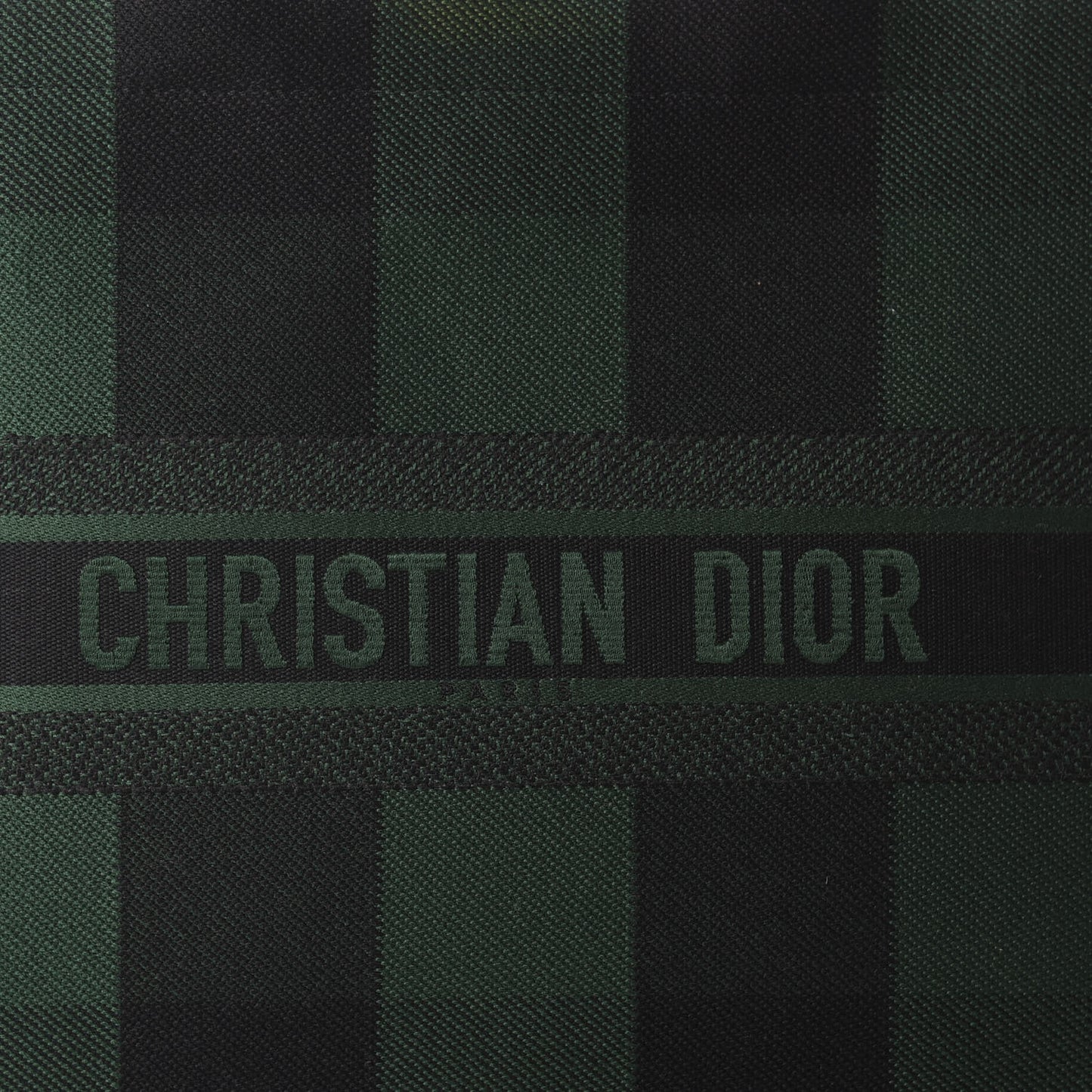 Canvas Embroidered Checkered Book Tote Black Green
