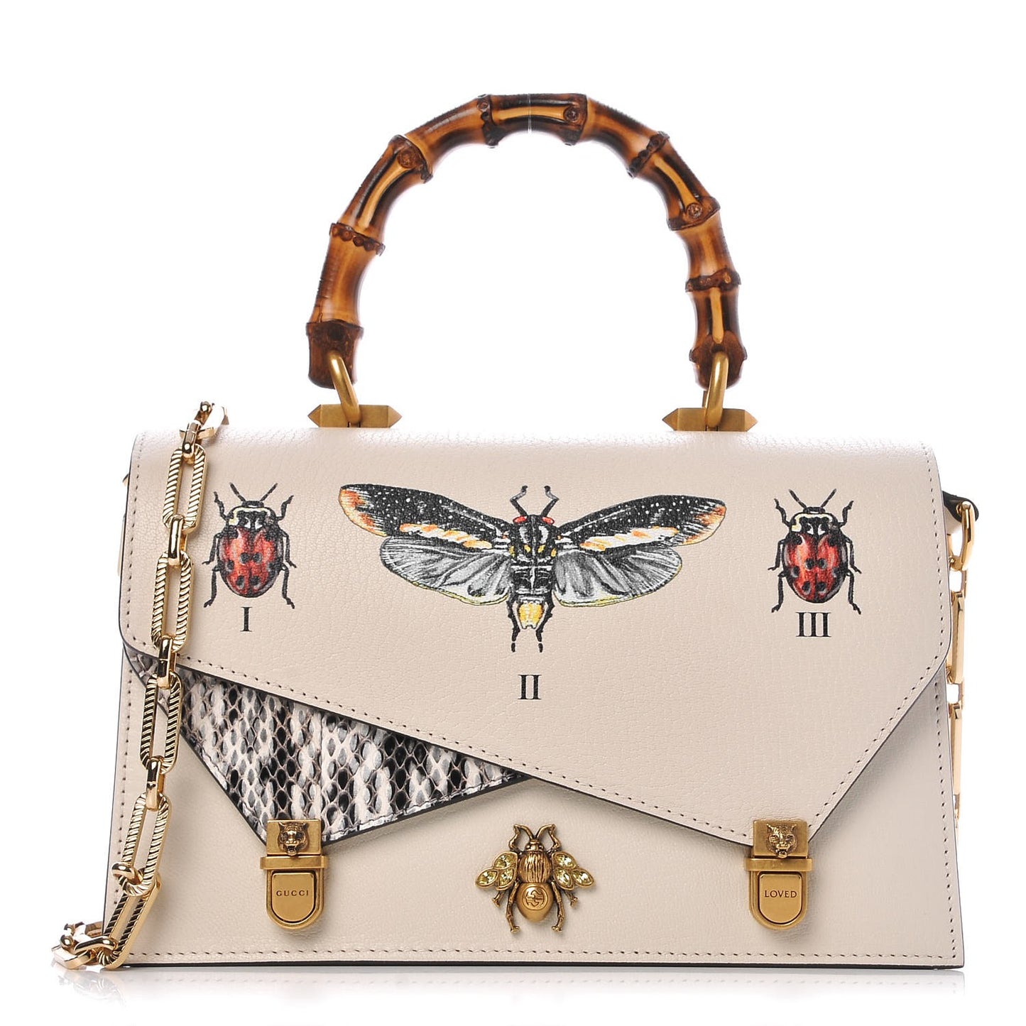 Calfskin Snakeskin Studded Small Ottilia Top Handle Bag White