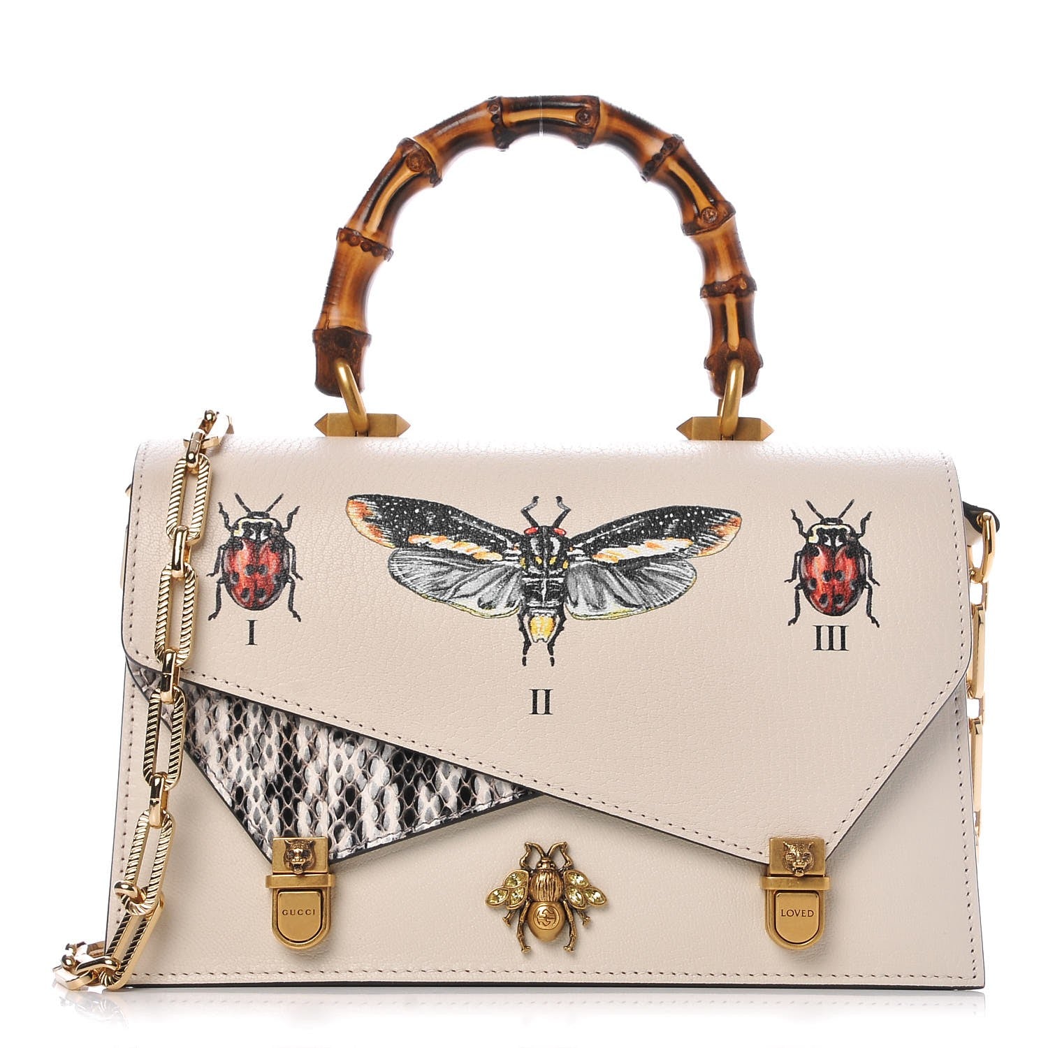 Gucci Calfskin Snakeskin Studded Small Ottilia Top Handle Bag White 1 of 7