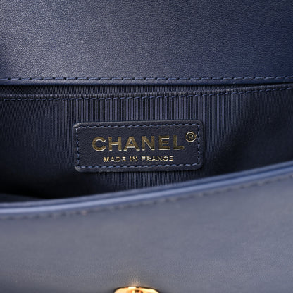 Chanel Calfskin Chevron Quilted Braided Small Boy Flap White Navy 6 of 11