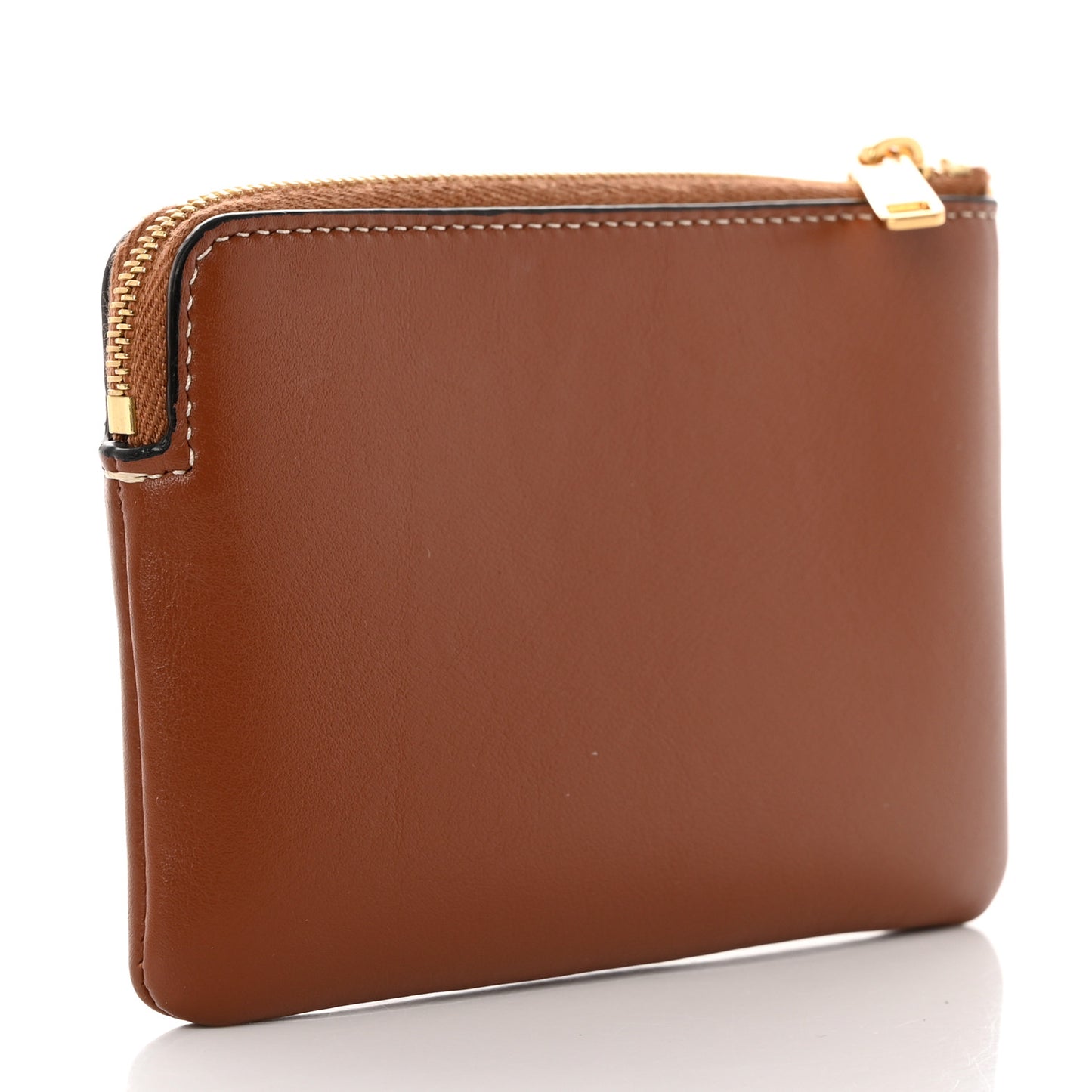 Smooth Calfskin Cuir Triomphe Coin and Card Pouch With Hook Tan