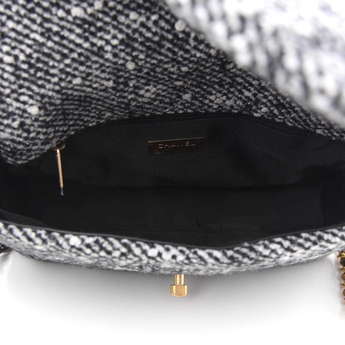 Tweed Quilted Large Chanel 19 Flap Black White