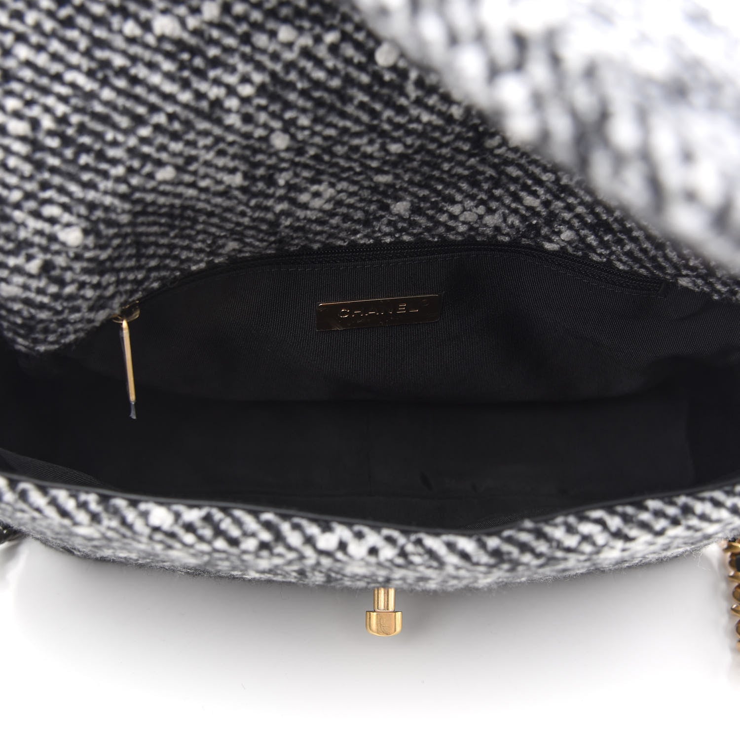 Chanel Tweed Quilted Large Chanel 19 Flap Black White 5 of 10