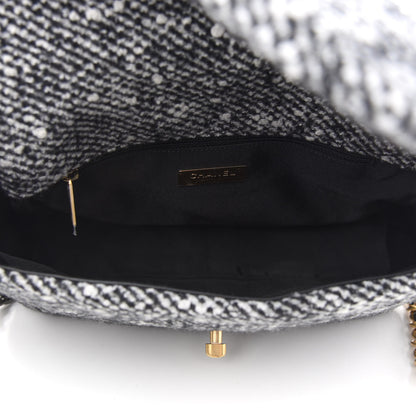 Chanel Tweed Quilted Large Chanel 19 Flap Black White 5 of 10