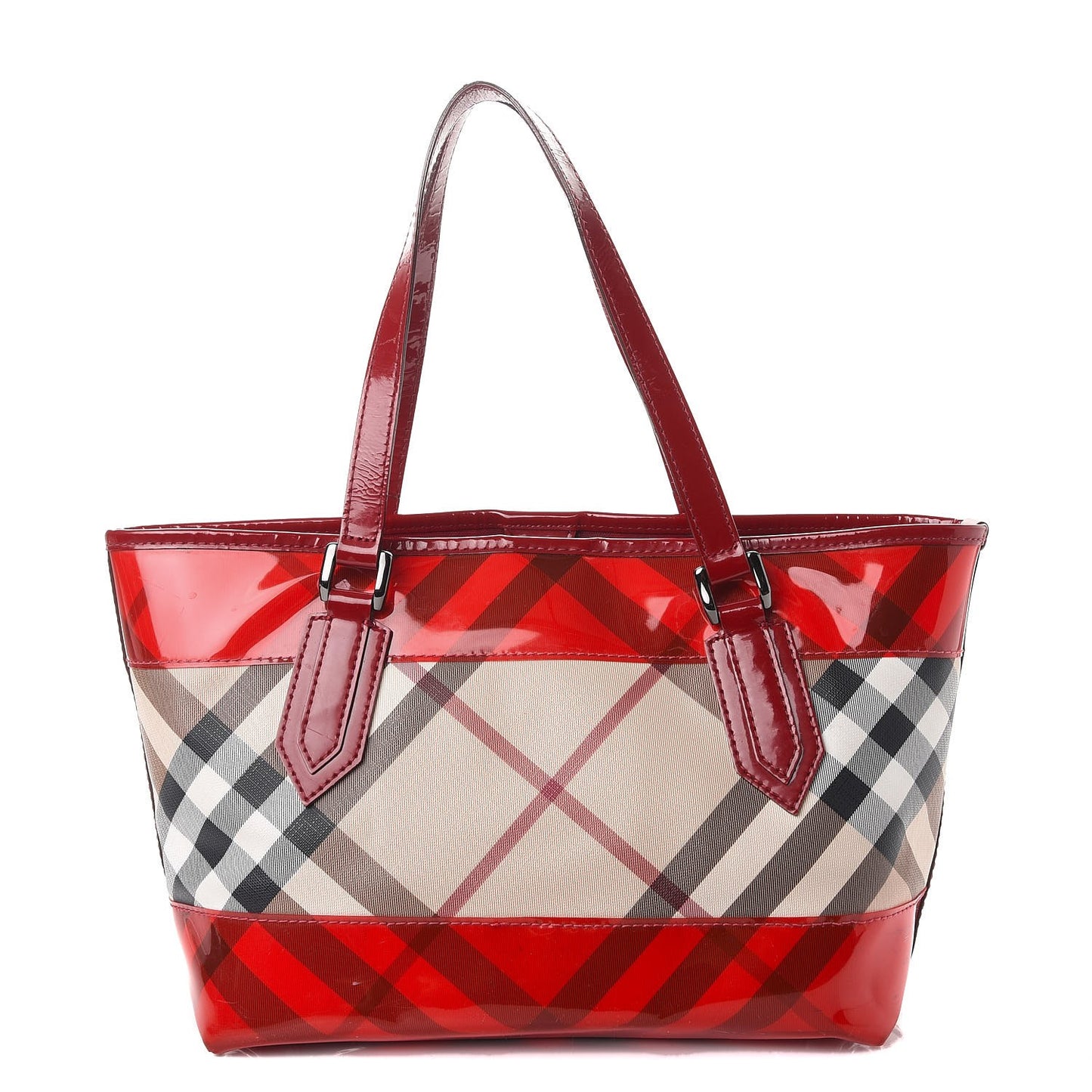 Supernova Check Patent Trim Shopper Tote Bag Red