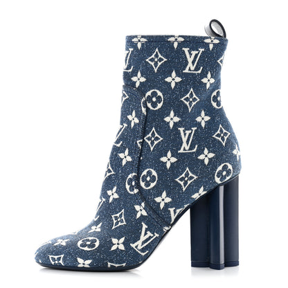 Louis Vuitton Denim Monogram Silhouette Ankle Boots 38 Navy Blue 1 of 9