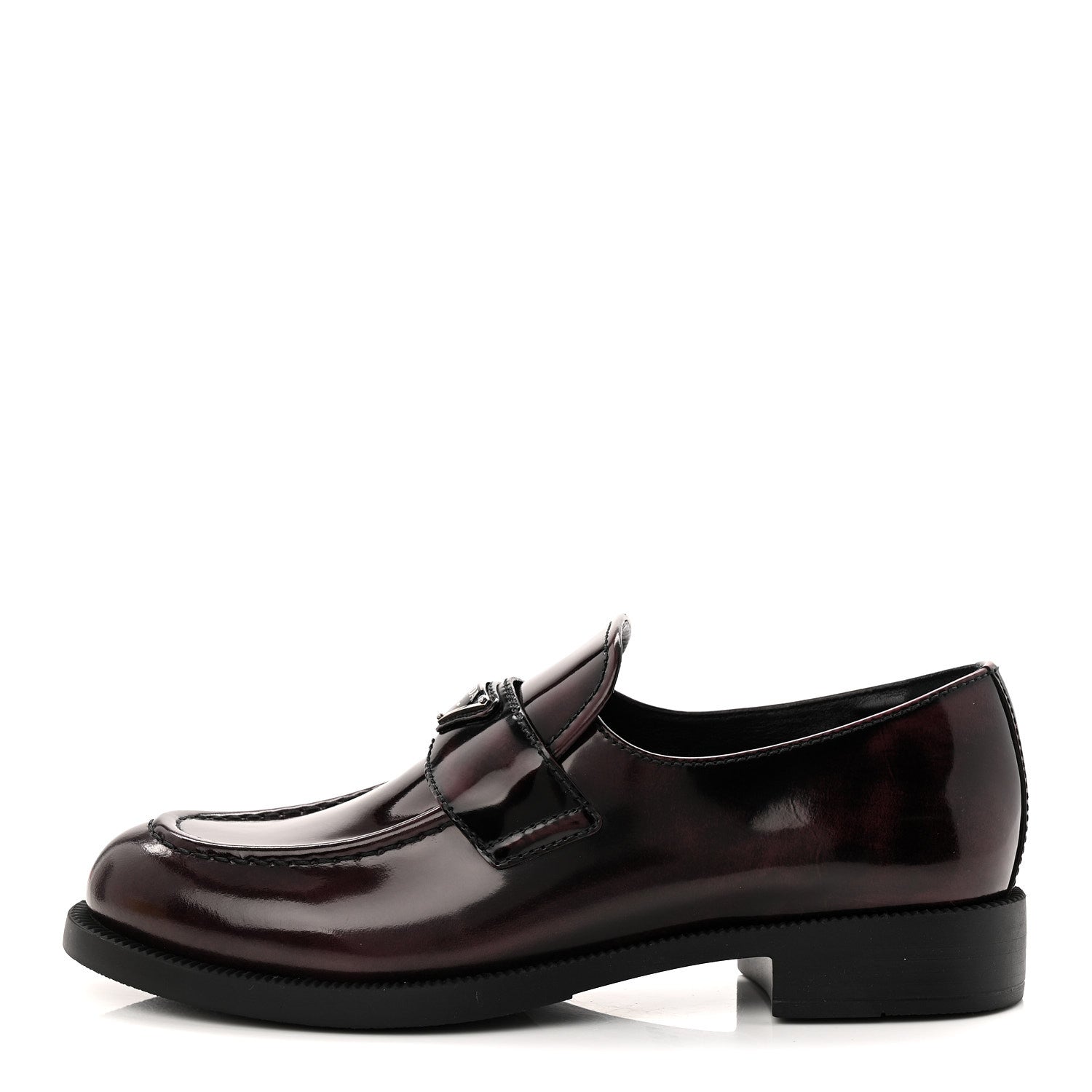 Prada Spazzolato Metal Triangle Logo 50mm Loafers 39 Cordovan 1 of 10