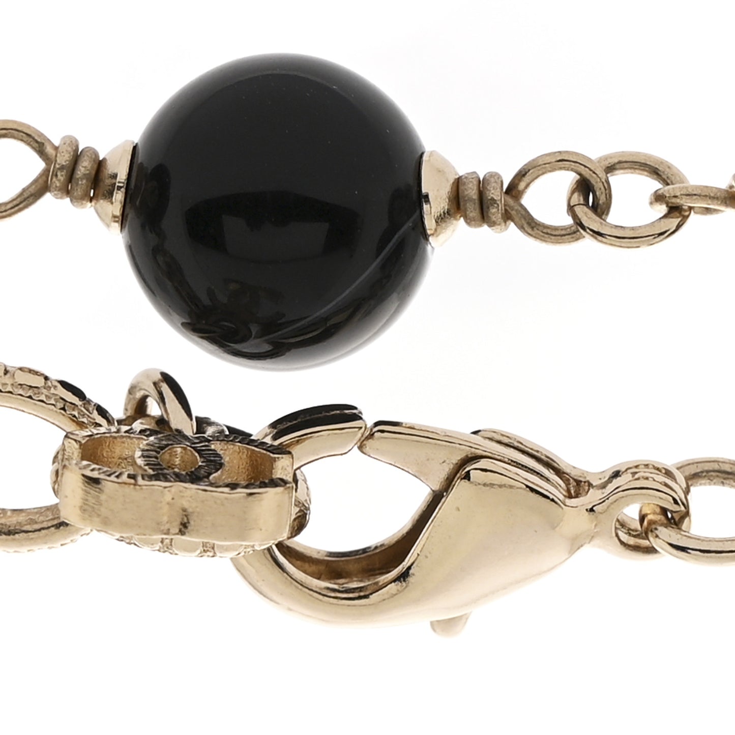 Resin Glass CC Beaded Charms Long Necklace Gold Black