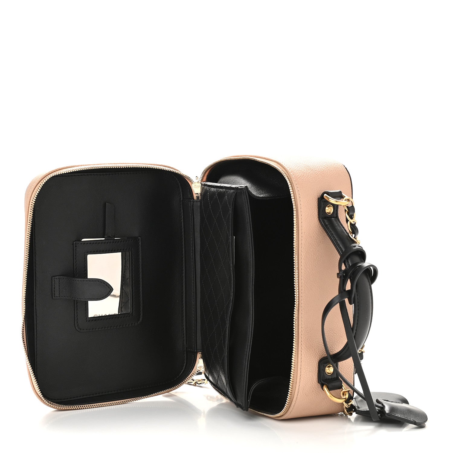 Chanel Caviar Quilted Large CC Filigree Vanity Case Beige Black 9 of 11
