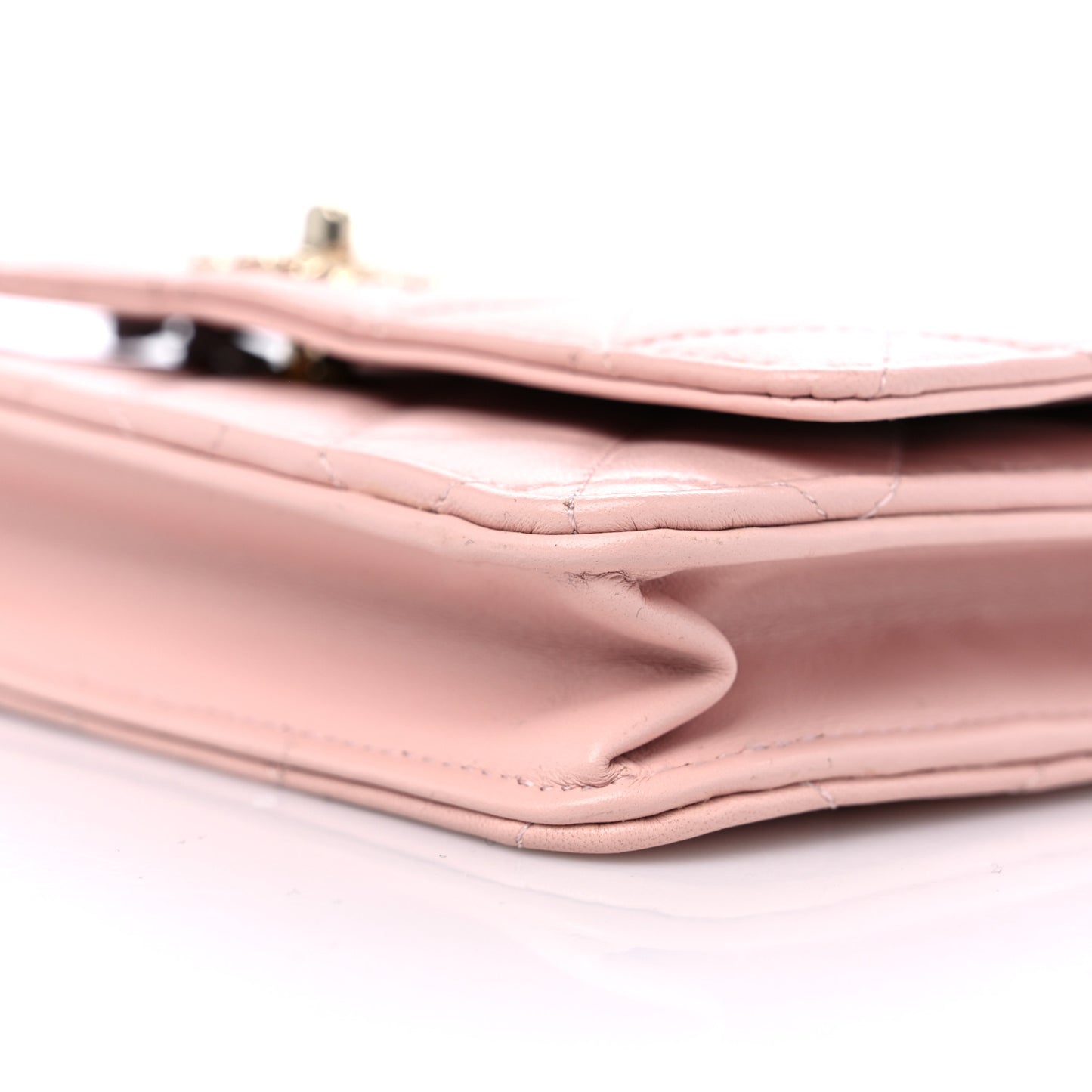 Lambskin Quilted Trendy Chain CC Wallet On Chain WOC Light Pink