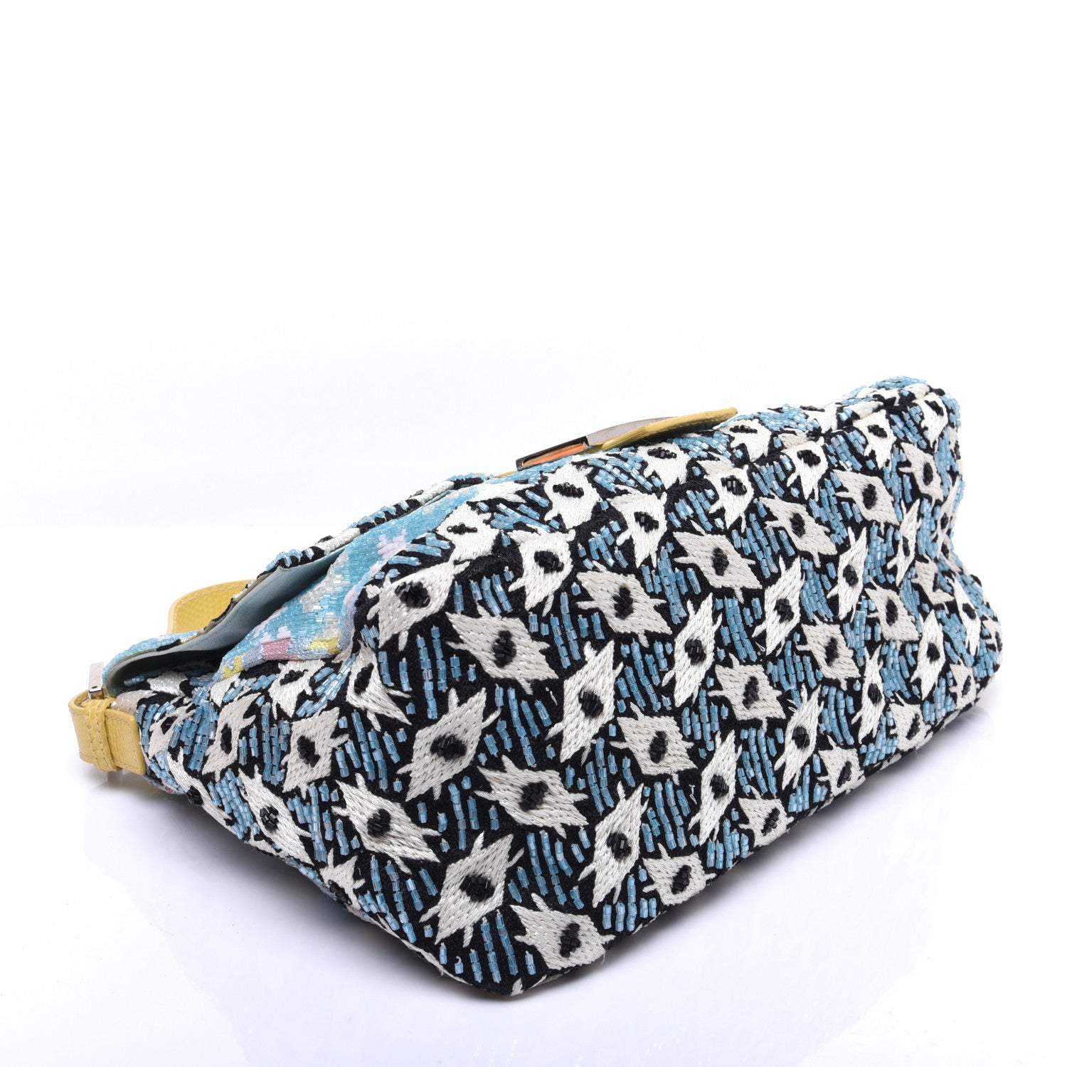 Fendi Beaded Lizard Mama Baguette Blue Yellow 4 of 14