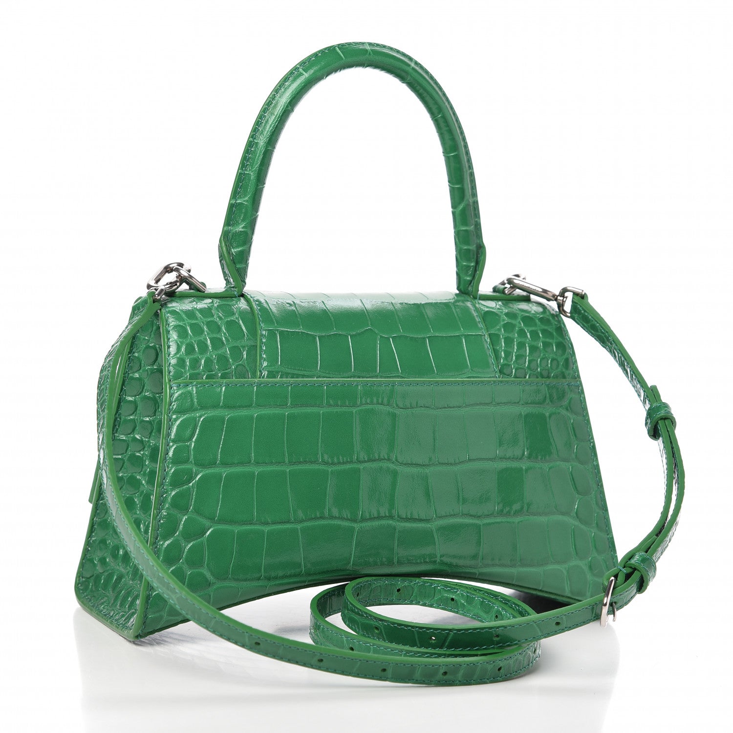 Balenciaga Shiny Calfskin Crocodile Embossed Small Hourglass Top Handle Bag Leaf Green 3 of 8