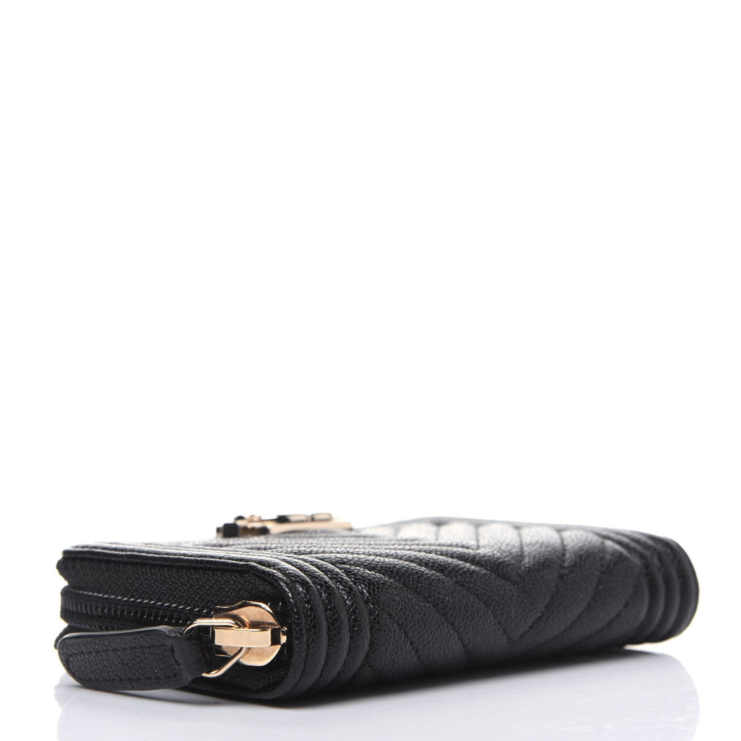 Caviar Chevron Quilted Boy Zip Around Coin Purse Wallet Black