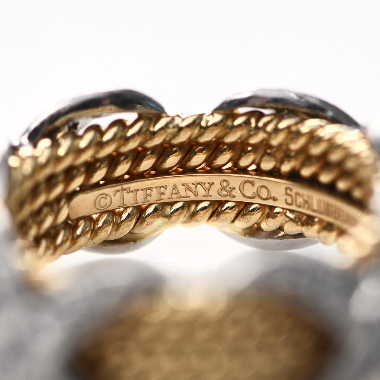 Tiffany 18K Yellow Gold Platinum Diamond Schlumberger Rope Four Row X Ring 53 6.25 4 of 6