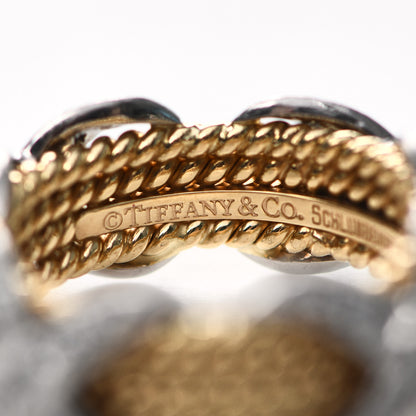 Tiffany 18K Yellow Gold Platinum Diamond Schlumberger Rope Four Row X Ring 53 6.25 4 of 6
