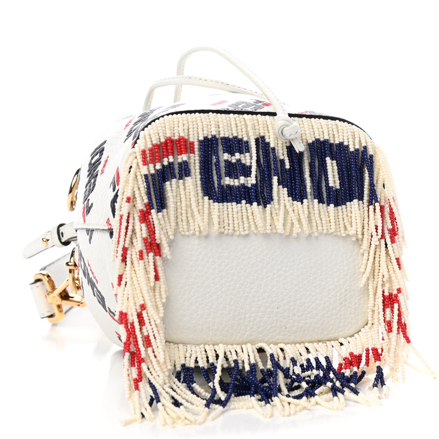 X FILA Calfskin F is Fendi Mania Fringe Mini Mon Tresor Bucket Bag White