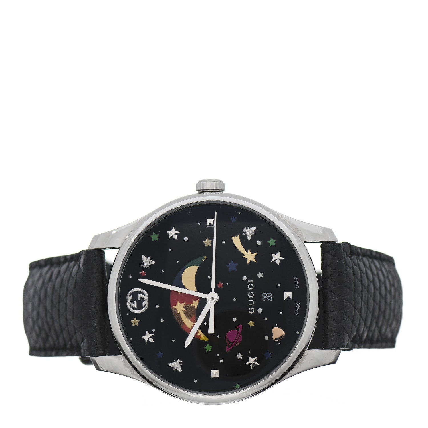 Gucci Stainless Steel Lizard 38mm G-Timeless Moonphase Star Planet Quartz Watch Black 2 of 6